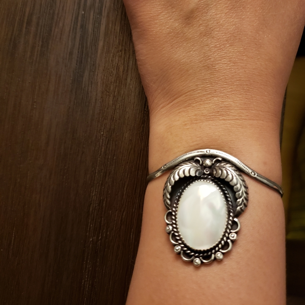 Vintage Sterling Silver MOP Cuff Bracelet